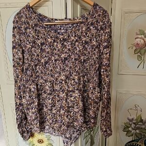 Sonoma Babydoll Purple Floral Long Sleeve Blouse